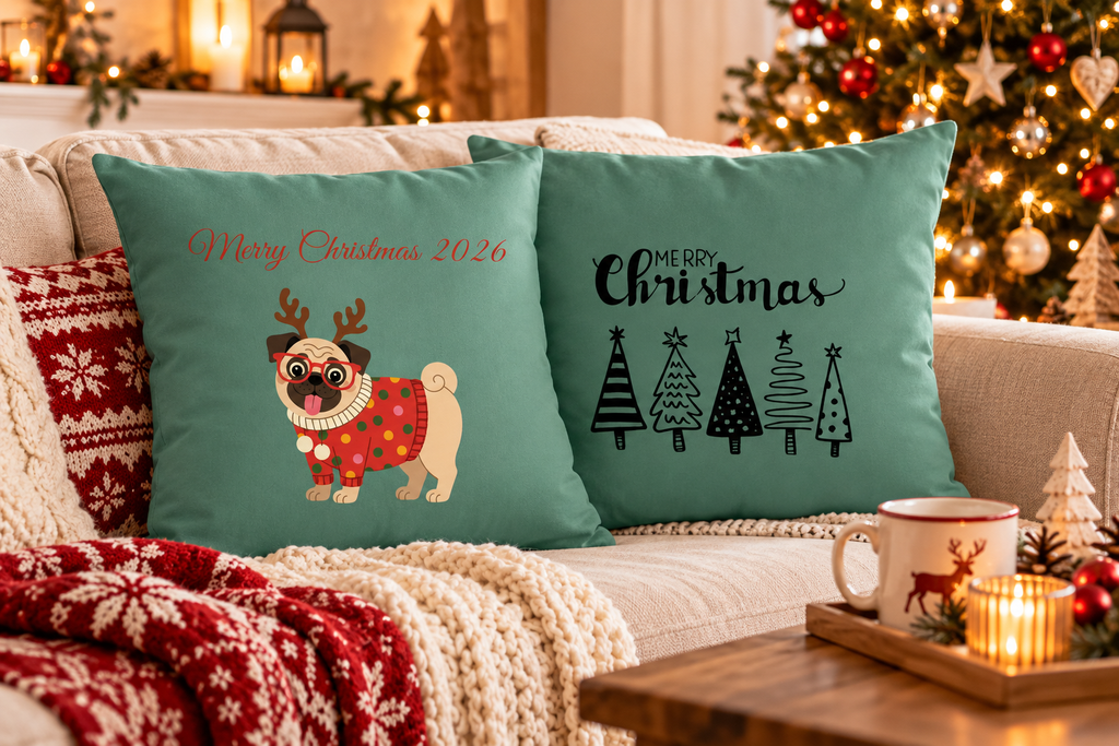 gemütliche weihnachtsecke mit festlichen kissen