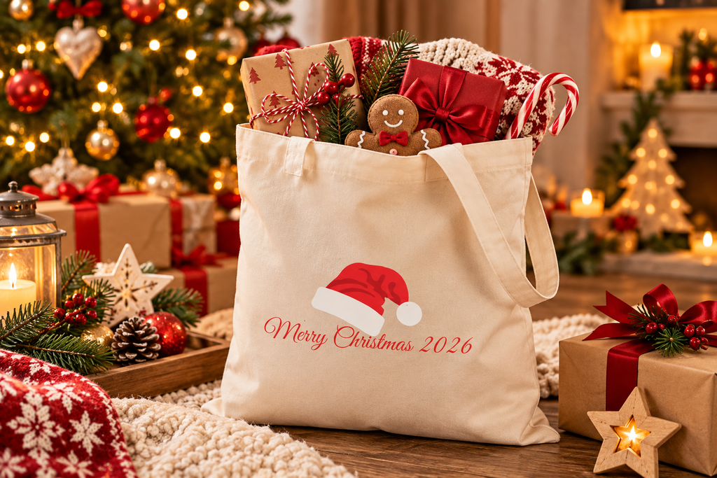 weihnachtliche geschenktasche mit tannengrün